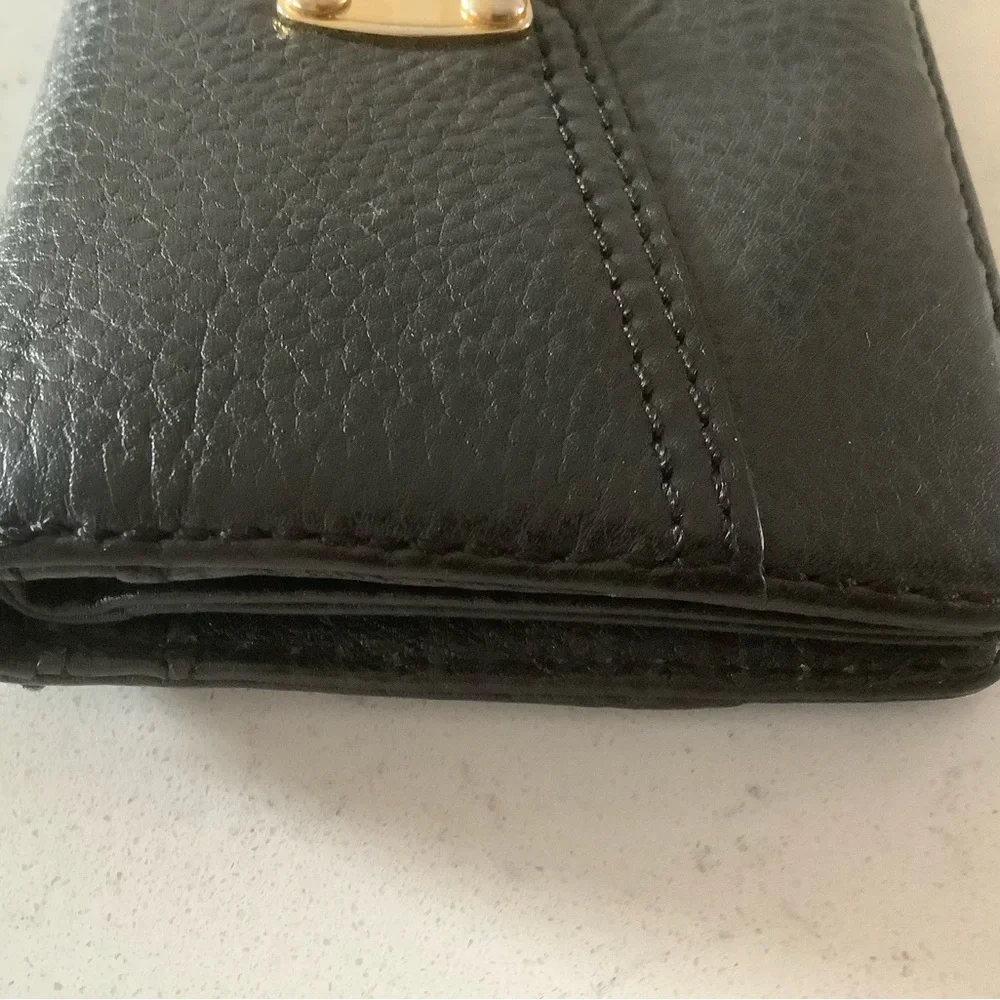 Michael Kors black pebbled leather checkbook wallet zipper pocket metal logo